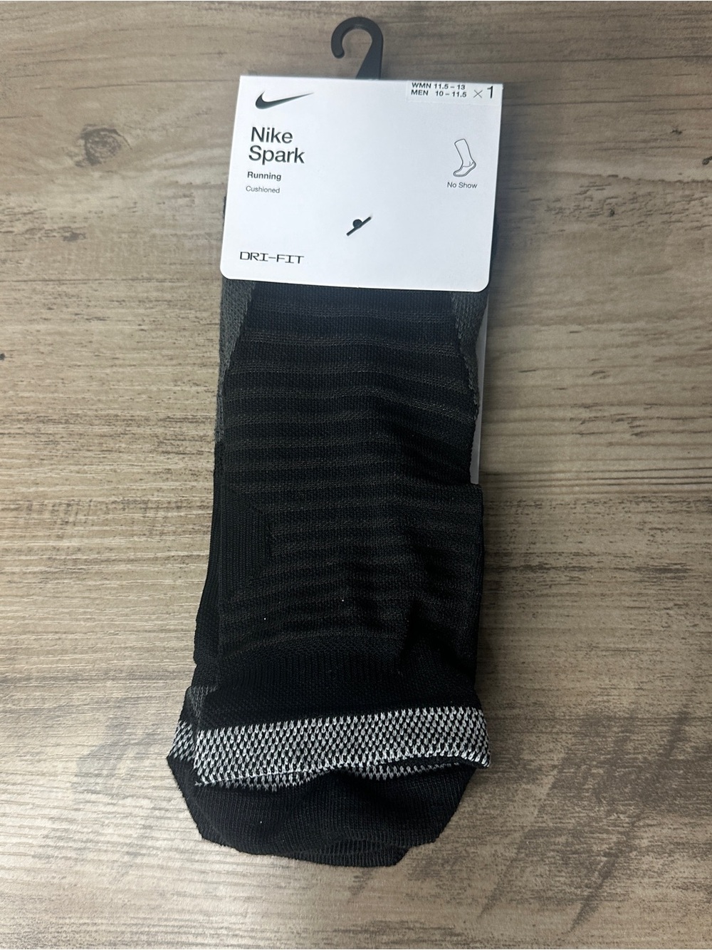 NWT Nike Unisex Spark Cushioned No Show Run Socks Black Size Large (CU7201-010)